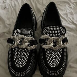 Karl Lagerfeld Black and Silver Studded Loafers